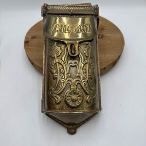 Vintage Ornate Solid Brass Mailbox, Wall Mounted Letter Box Mail Holder, Peekab
